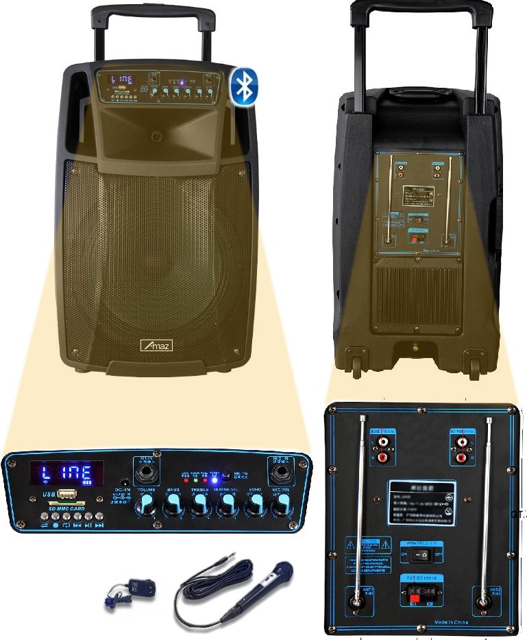 Bafle amplificado 120 W c/Bluetooth, lector de memorias y entradas auxiliares AL1225