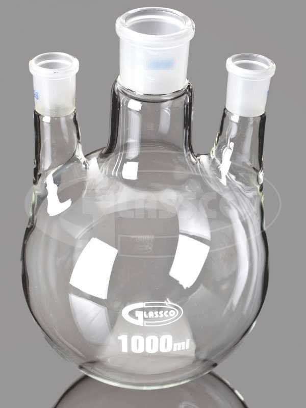 Balón de vidrio de 2000 ml con 3 cuellos paralelos, con bocas esmeriladas, central 45/50 y 2 laterales 24/40 GL-061.470.17