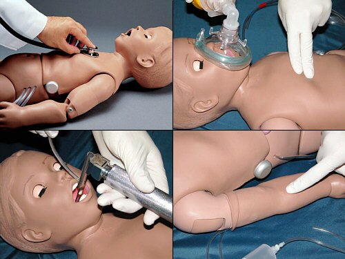 Maniquí pediátrico de cuerpo entero p/prácticas de intubación endotraqueal, accesos IV e IM y maniobras de RCP S117