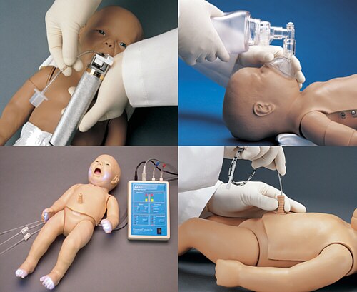 Modelo simulador neonatal c/indicadores electrónicos p/prácticas avanzadas de intubación, RCP y accesos múltiples S320.100