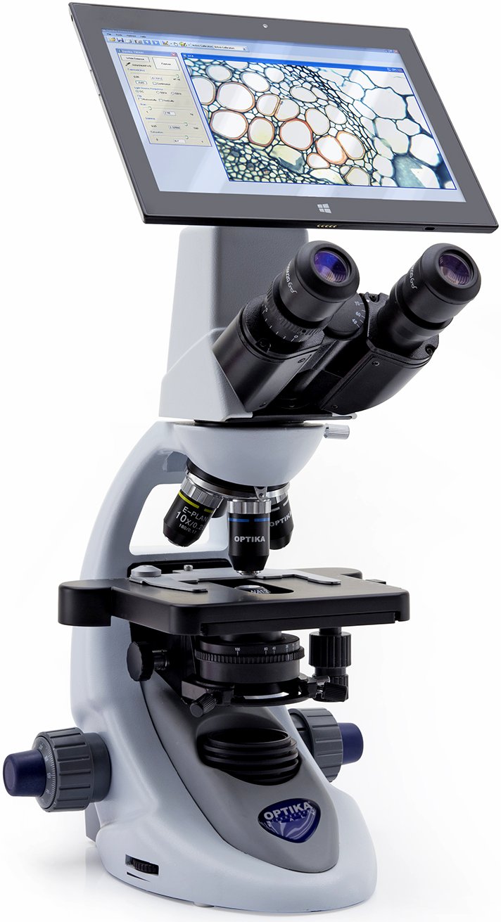 Microscopio ergonómico c/Optica N-Plana, iluminación LED, cámara digital y pantalla LCD de visualización directa B-290TB