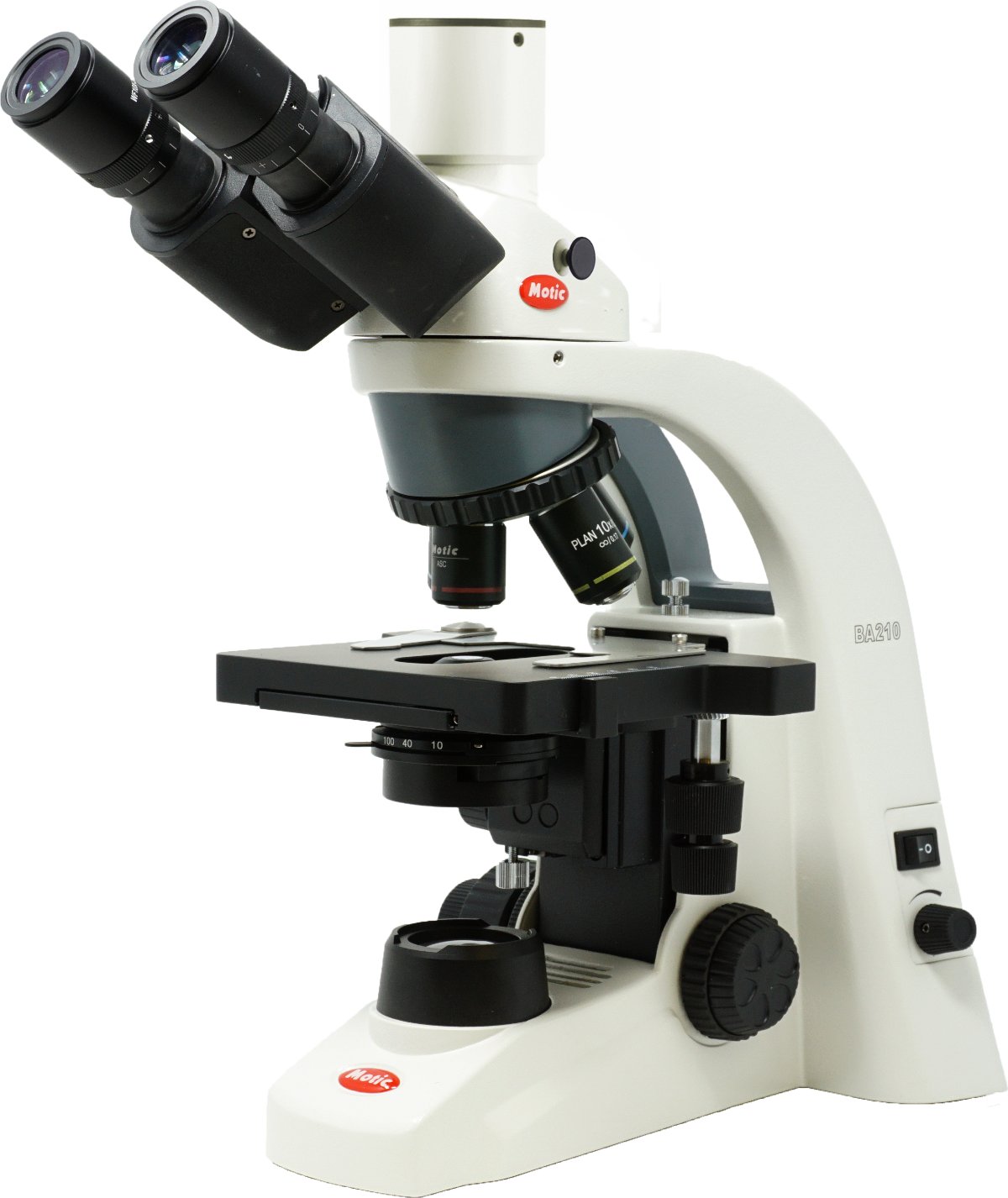 Microscopio ergonómico Trinocular c/Optica Plan Acromática Corregida a Infinito e iluminación LED BA210S LED Trinocular