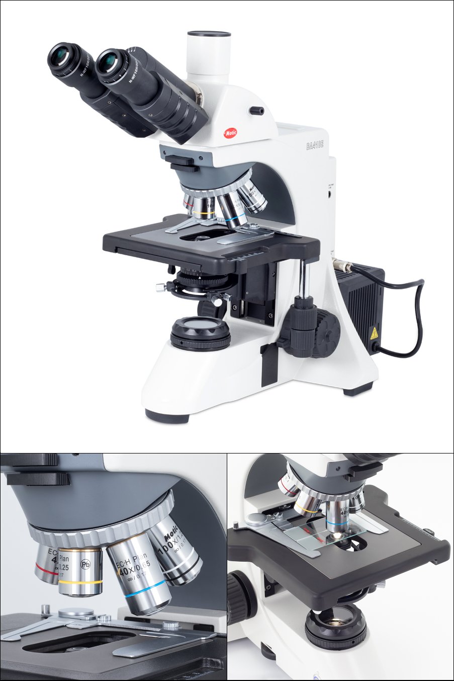 Microscopio BA410E Trinocular, iluminación halógena 50W y revólver portaobjetivos séxtuple BA410E Trino C6