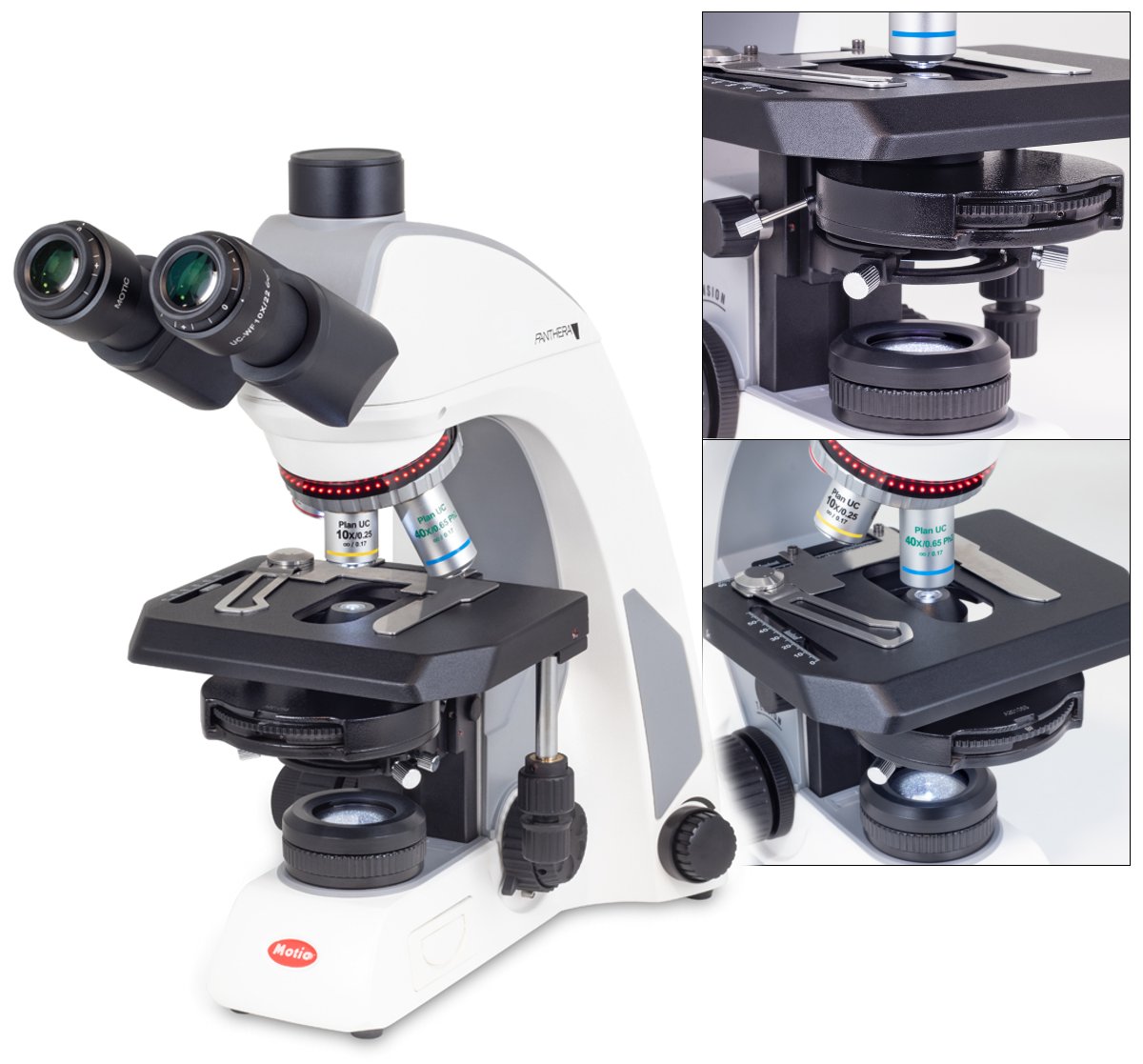 Microscopio ergonómico Trinocular c/Optica Planacromática corregida a infinito con paquete de Contraste de Fases Panthera C2 Trinocular CF