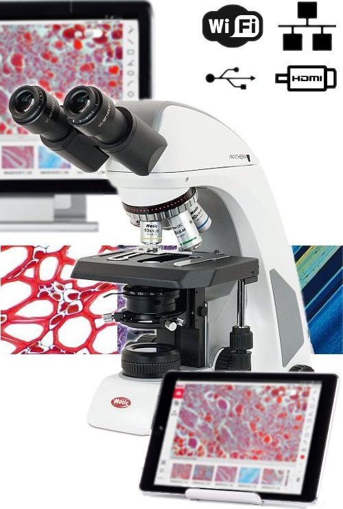 Microscopio ergonómico Binocular c/Optica Plana y Cámara Digital Incorporada Panthera L