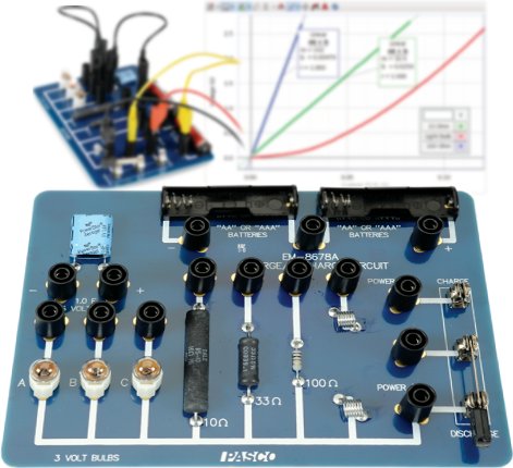 Placa c/circuito reconfigurable p/estudiar carga y descarga de capacitores EM-8678A