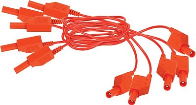 Juego de 5 cables rojos rematados en fichas banana de seguridad de 4mm EM-9740