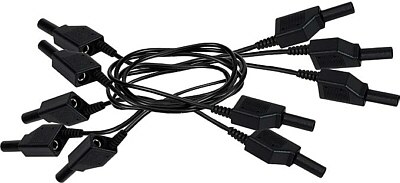 Juego de 5 cables negros rematados en fichas banana de seguridad de 4mm EM-9745