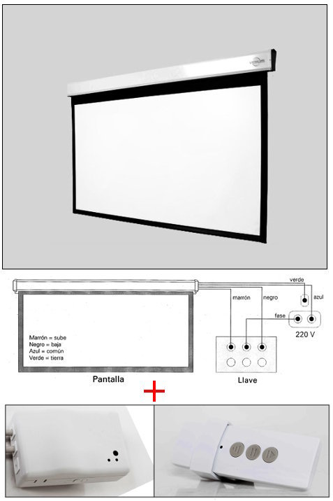 Pantalla de proyección para colgar de 300 x 188 cm (16/10), motorizada, con control remoto inalámbrico GS140WS