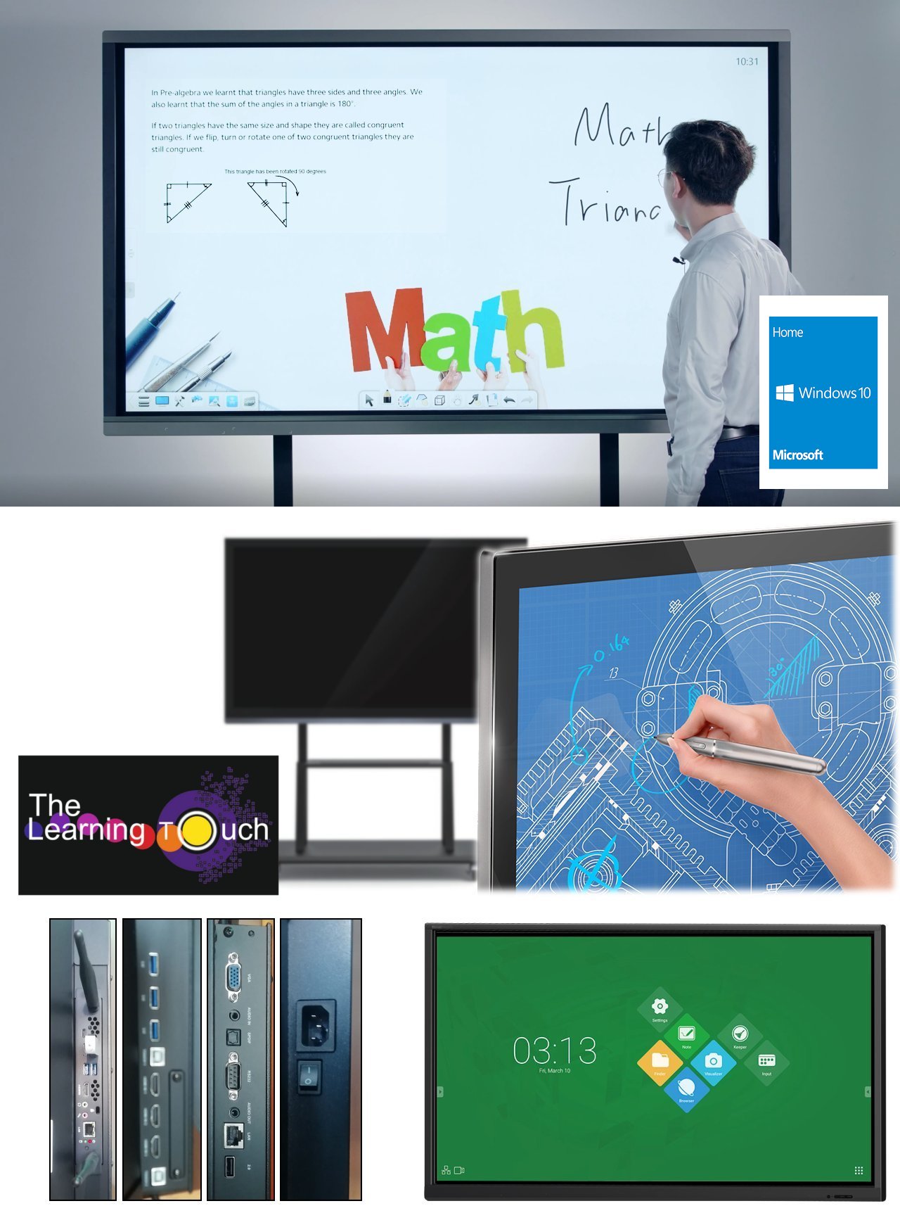 Sistema All in One interactivo c/pantalla LED UHD gran porte, audio HiFi, BT4, WiFiGB, E/S aux, mód Android y W11 Pro TLT 65 Full 3+ W11