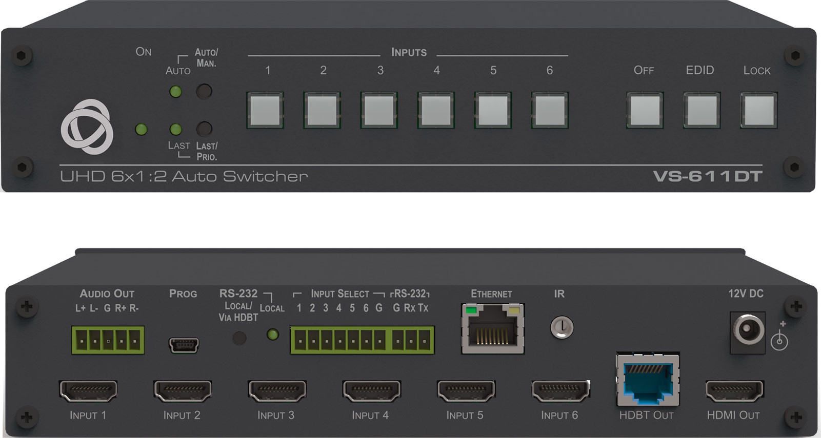 Autoswitch HDMI 6 a 1, 4K@60 Hz, con salidas HDMI y HDBT VS-611DT