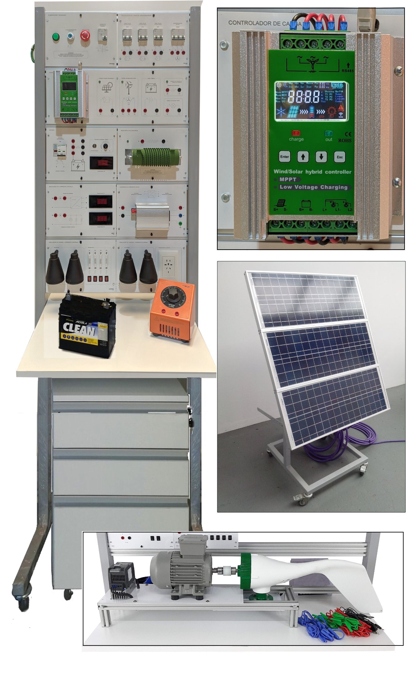 Equipo autoportante para estudio avanzado de energías renovables eólica y solar fotovoltaica c/almacenamiento e inversor HSE 25 TP10C