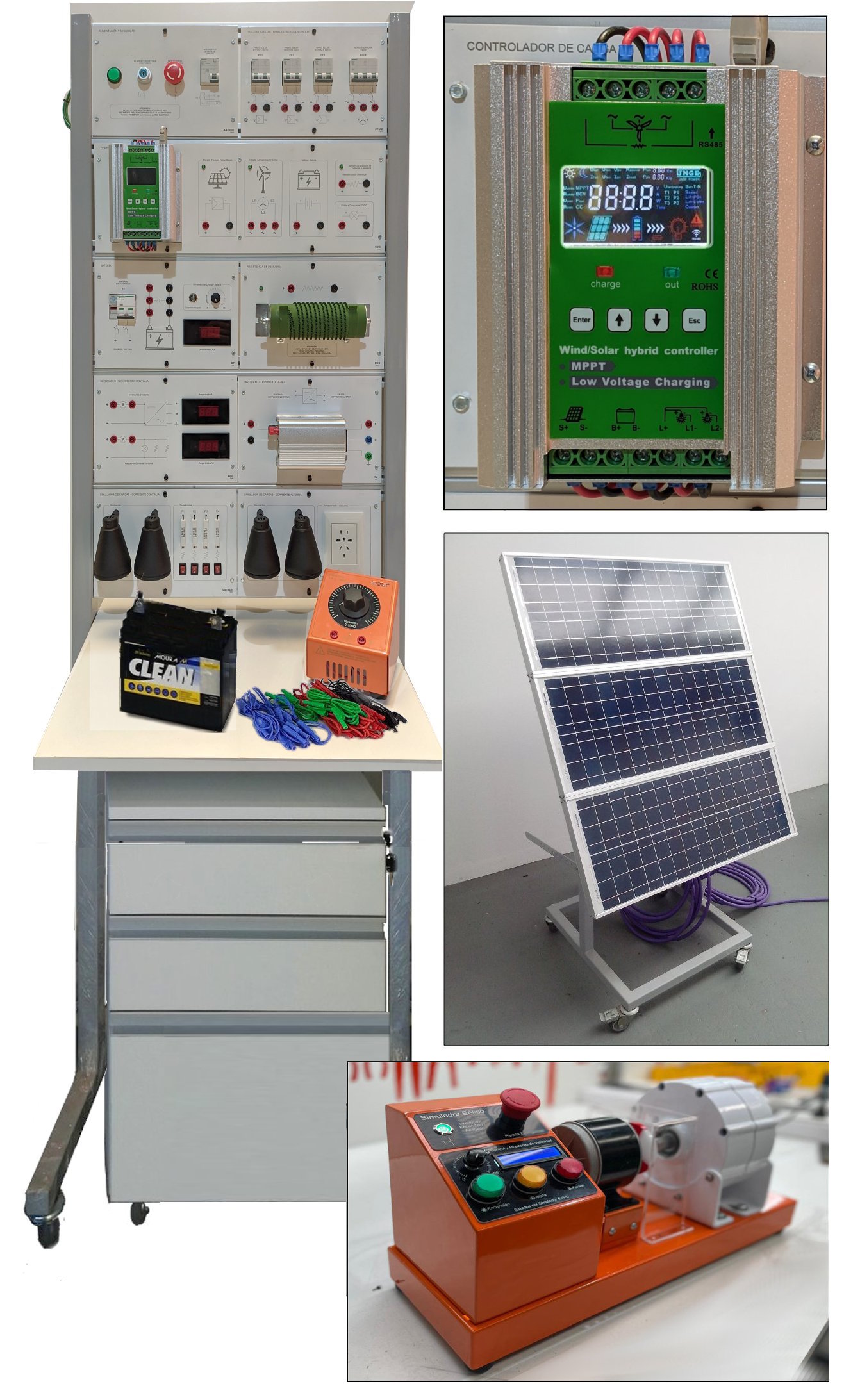 Estudio avanzado de energías renovables eólica y solar fotovoltaica c/generador, paneles, inversor, cargas y bastidor HSE 25 TP10C b