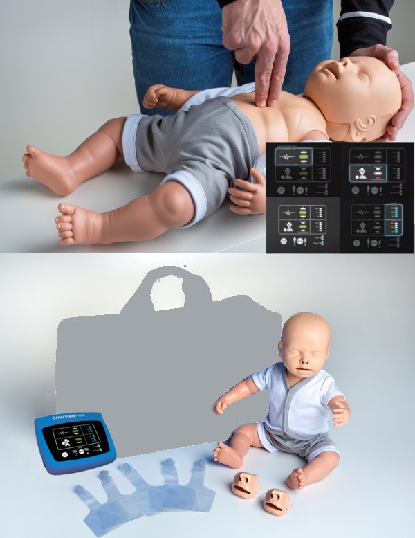Maniquí pediátrico p/prácticas masivas de RCP con monitoreo electrónico inalámbrico (sin bolso) Practi-Baby Plus SB